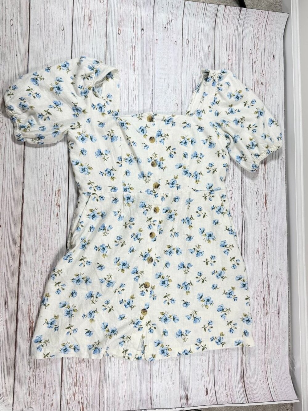 Blue Floral Puff Sleeve Smocked Mini Dress - Picture 3 of 5